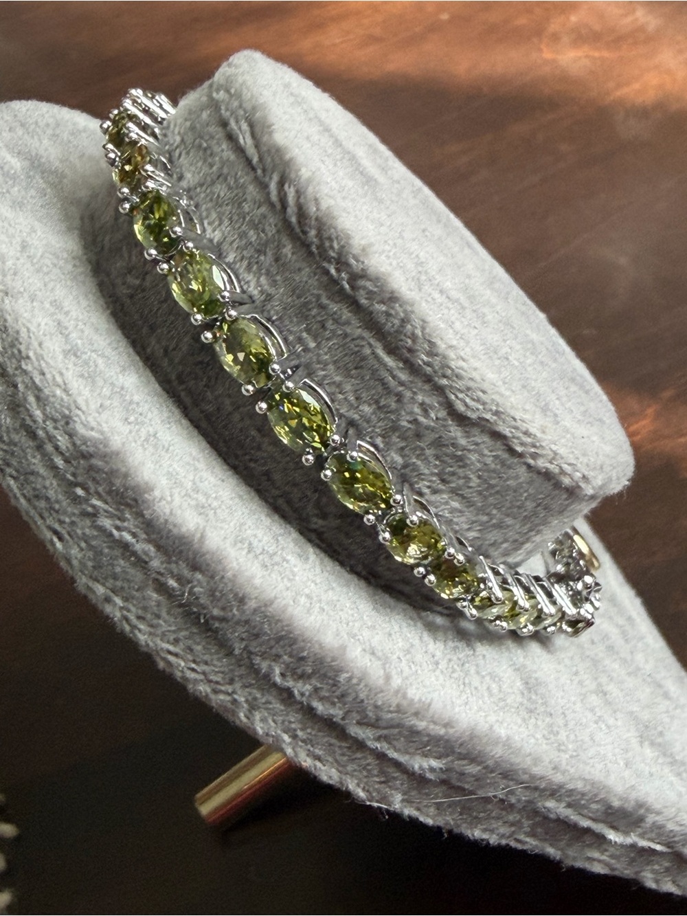 Olive Green Gemstone Tennis Bracelet in Sterling Silver